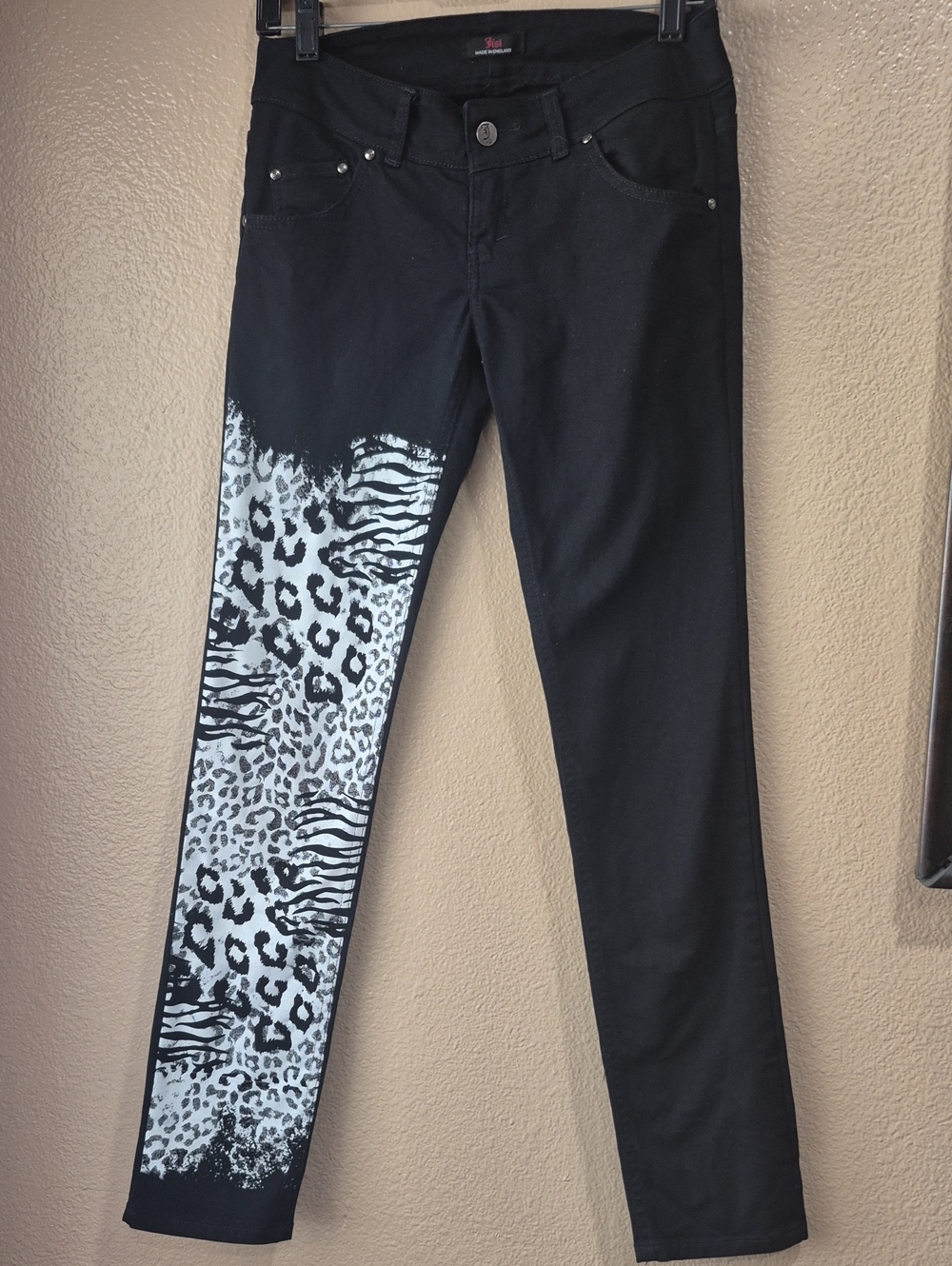Black Skinny Jeans with White Animal Print Panel
